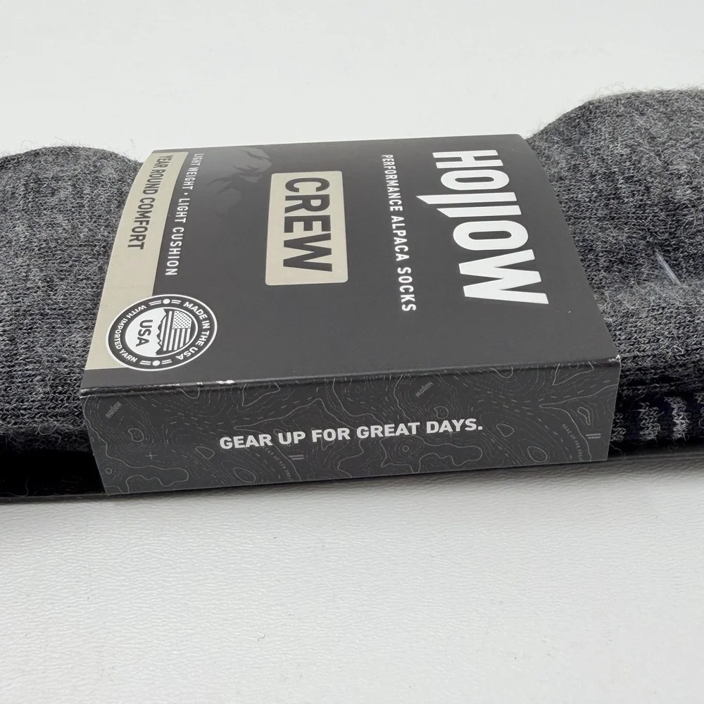 Hollow Performance Alpaca Crew Socks Men's LG (10.5 - 13) Grey 47% Alpaca NIP